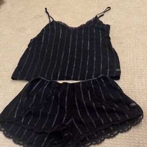 Victoria's Secret Black and Gray Striped Pajama Set